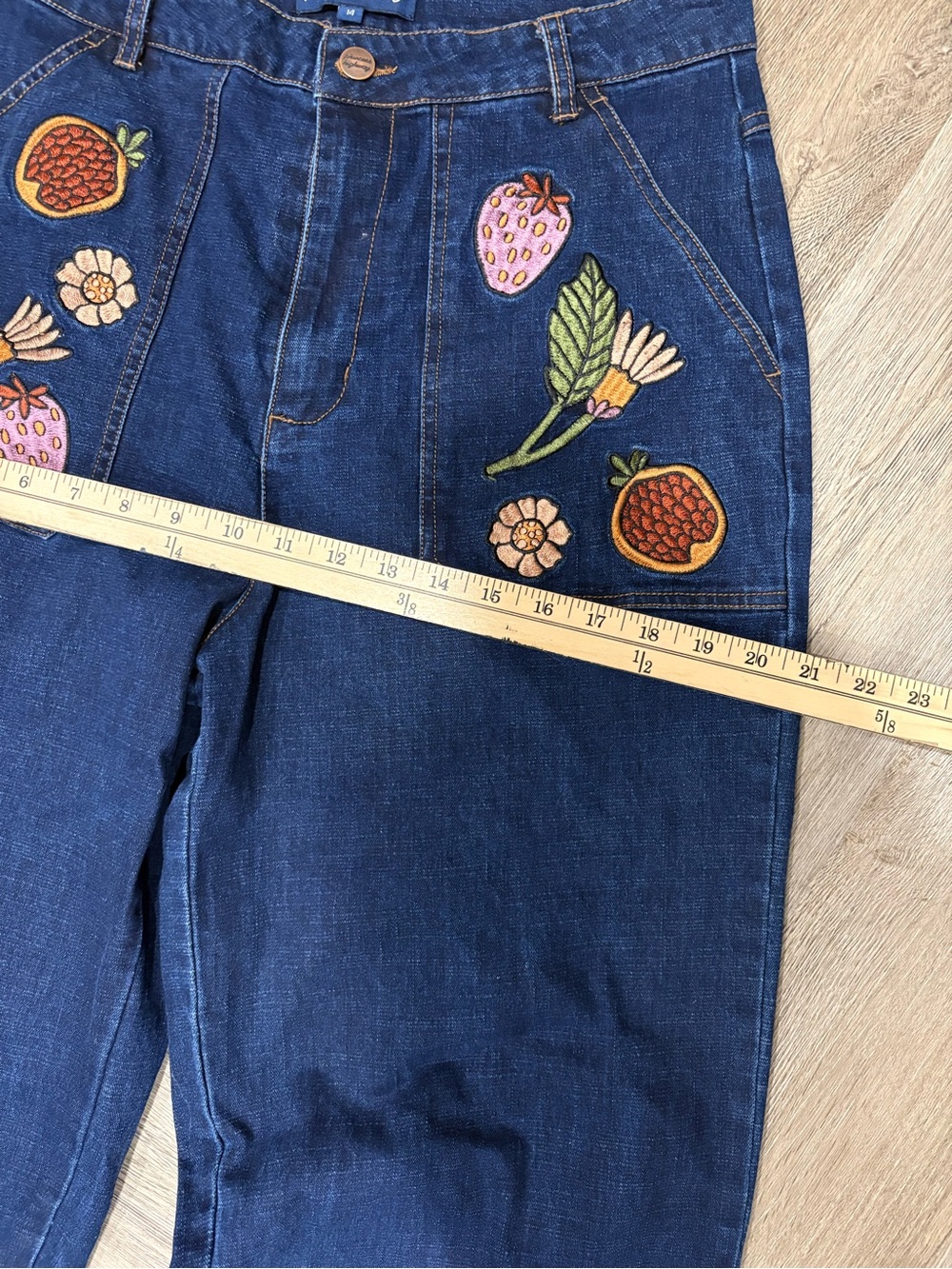 ModCloth X Princess Highway floral embroidered pockets wide leg jeans 14 - Picture 6 of 9